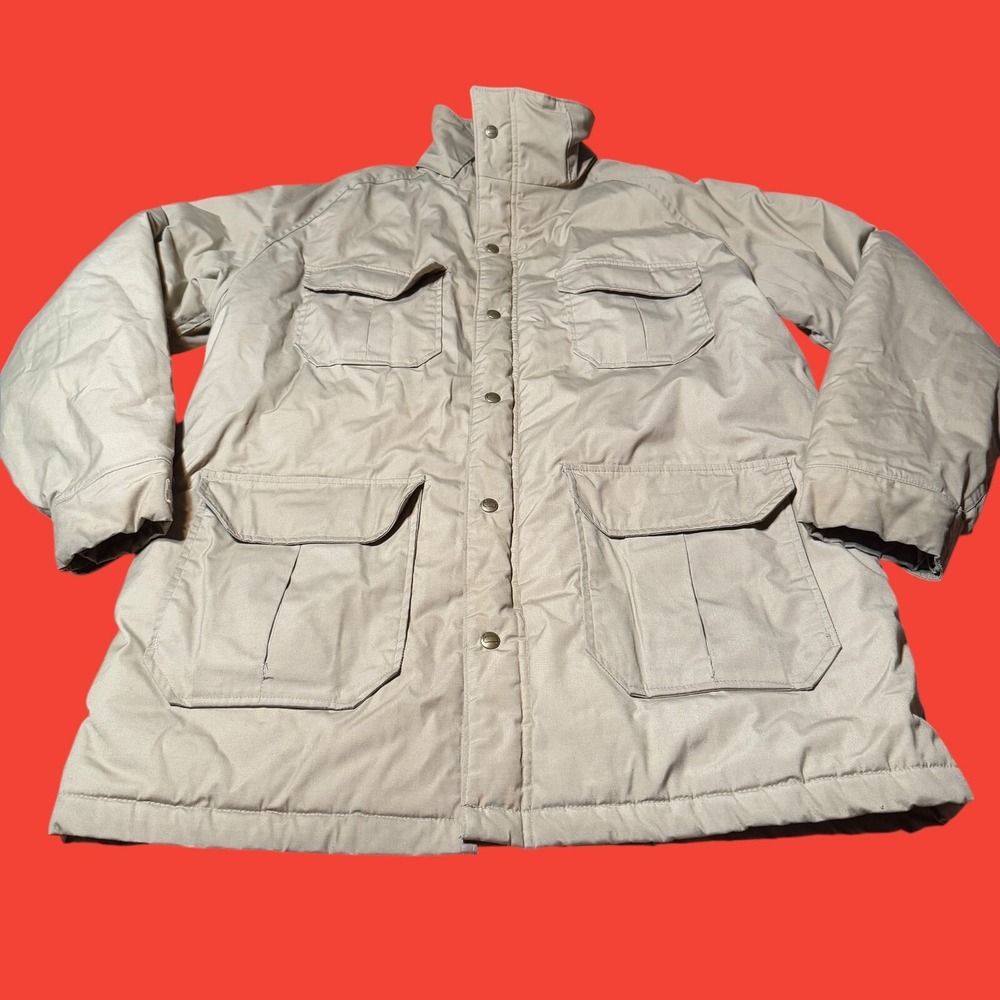 Woolrich Jacket Mens XL-XXL Full Zip Windbreaker Parka Beige Vintage Pockets USA